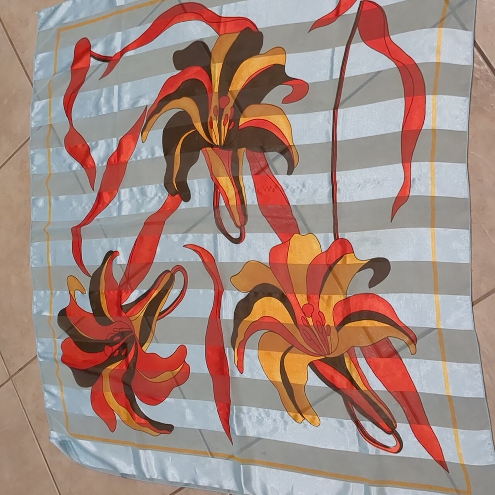 Vintage Gray Floral Striped Square Scarf 40x40